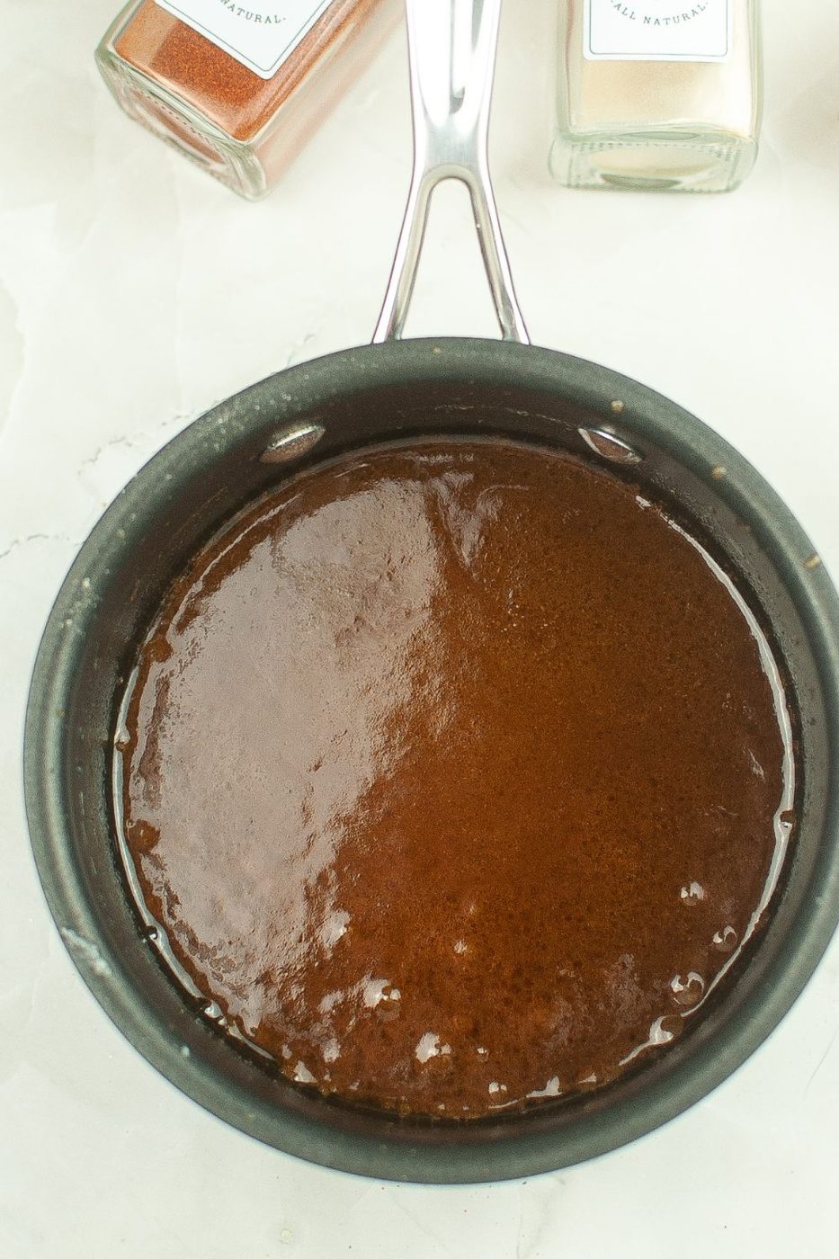 melted sauce for chex mix in a small saucepan 
