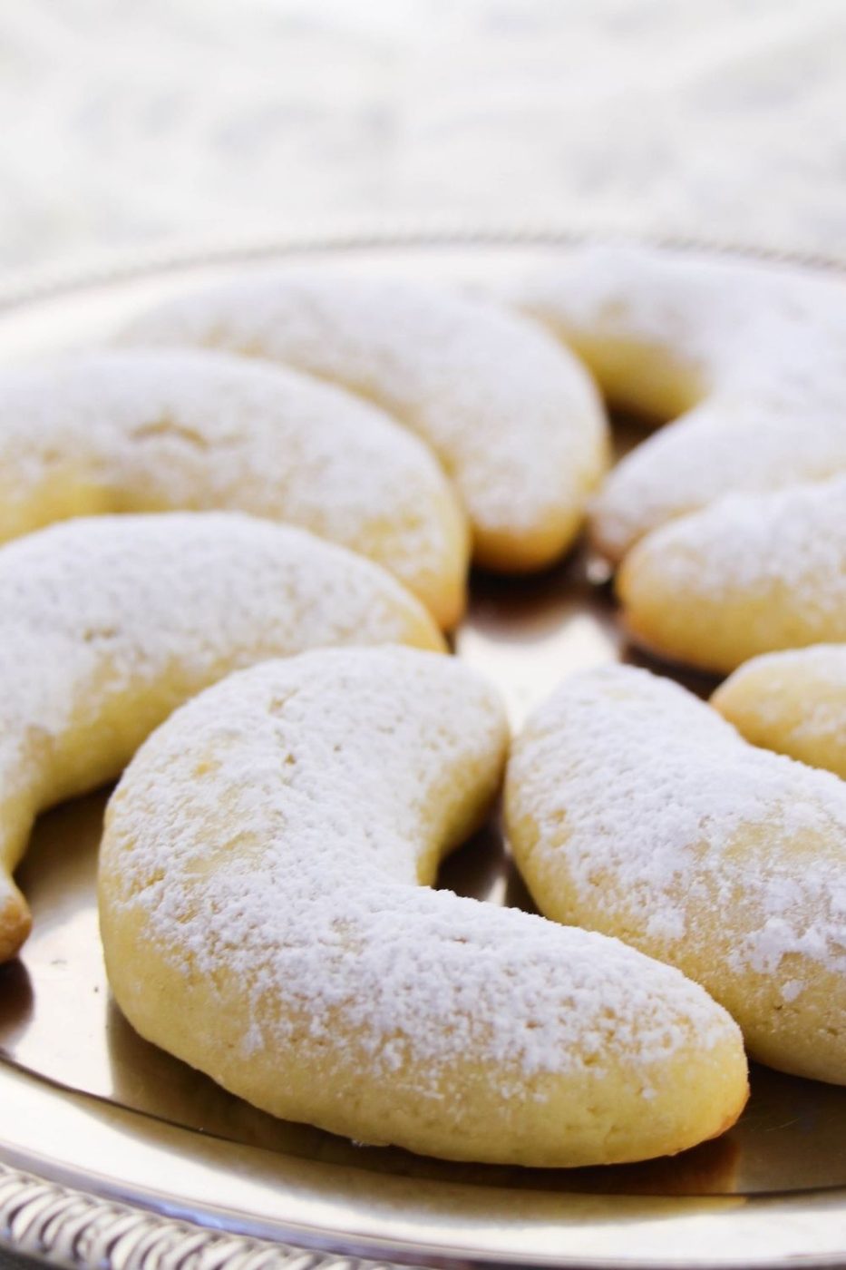 moon cookies on a silver platter