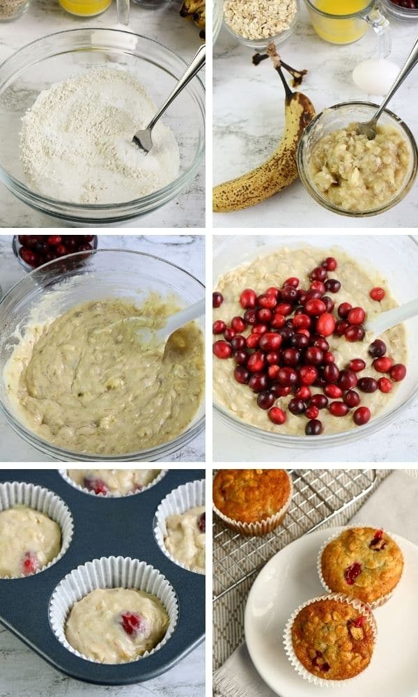steps on how to make cranberry banana muffins