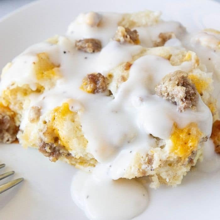 Overnight Sausage Egg Biscuit Casserole and Gravy