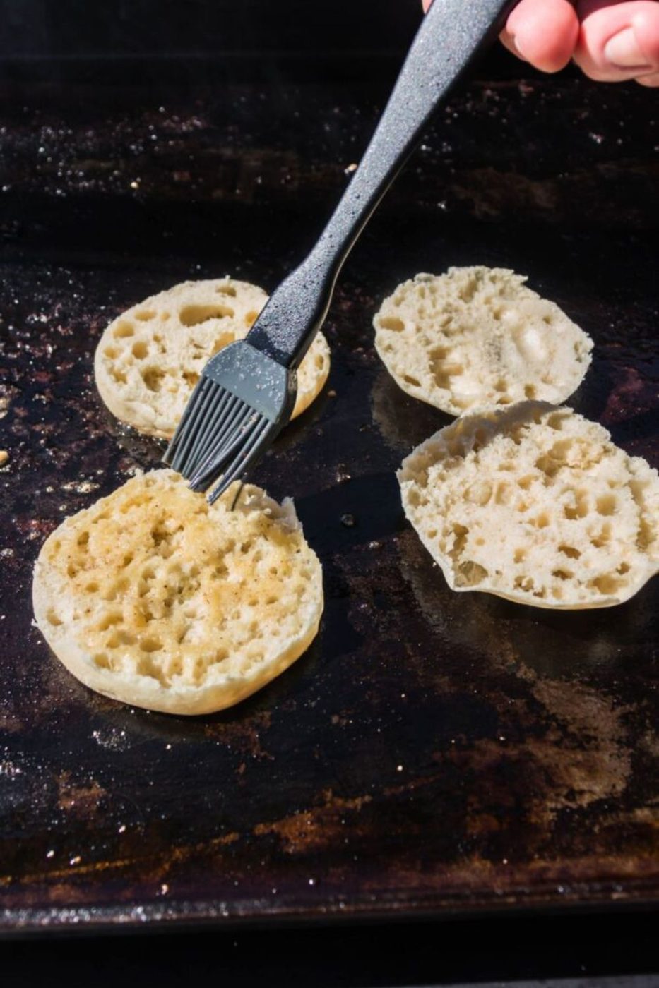 buttered english muffins on blackstone 