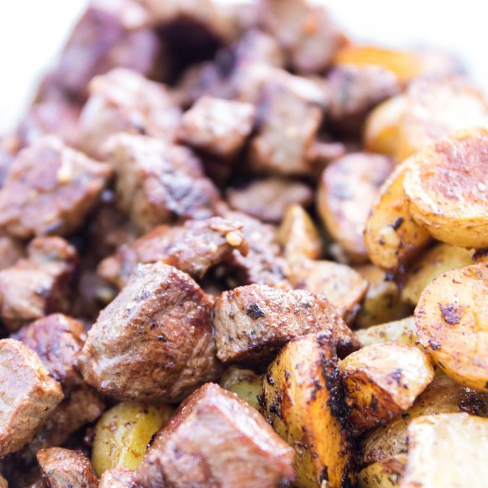 Blackstone Steak Bites and Potatoes