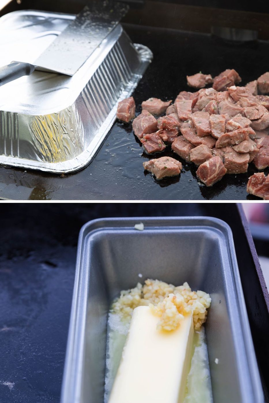 Blackstone Steak Bites and Potatoes