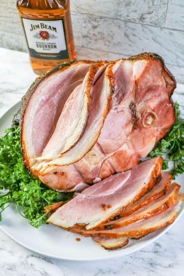 sliced ham on a platter 