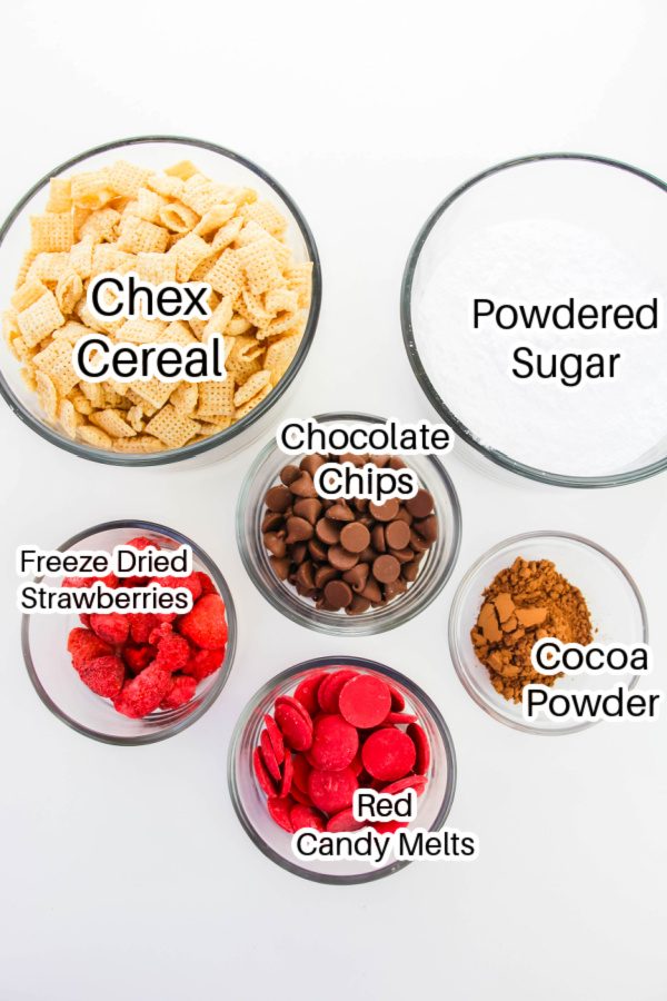 Whip up this chocolate and strawberry puppy chow. Half milk chocolate and half strawberry flavored puppy chow snack mix! So easy to make. If you love strawberries and chocolate together this version of puppy chow (aka muddy buddies) might just win you over! 