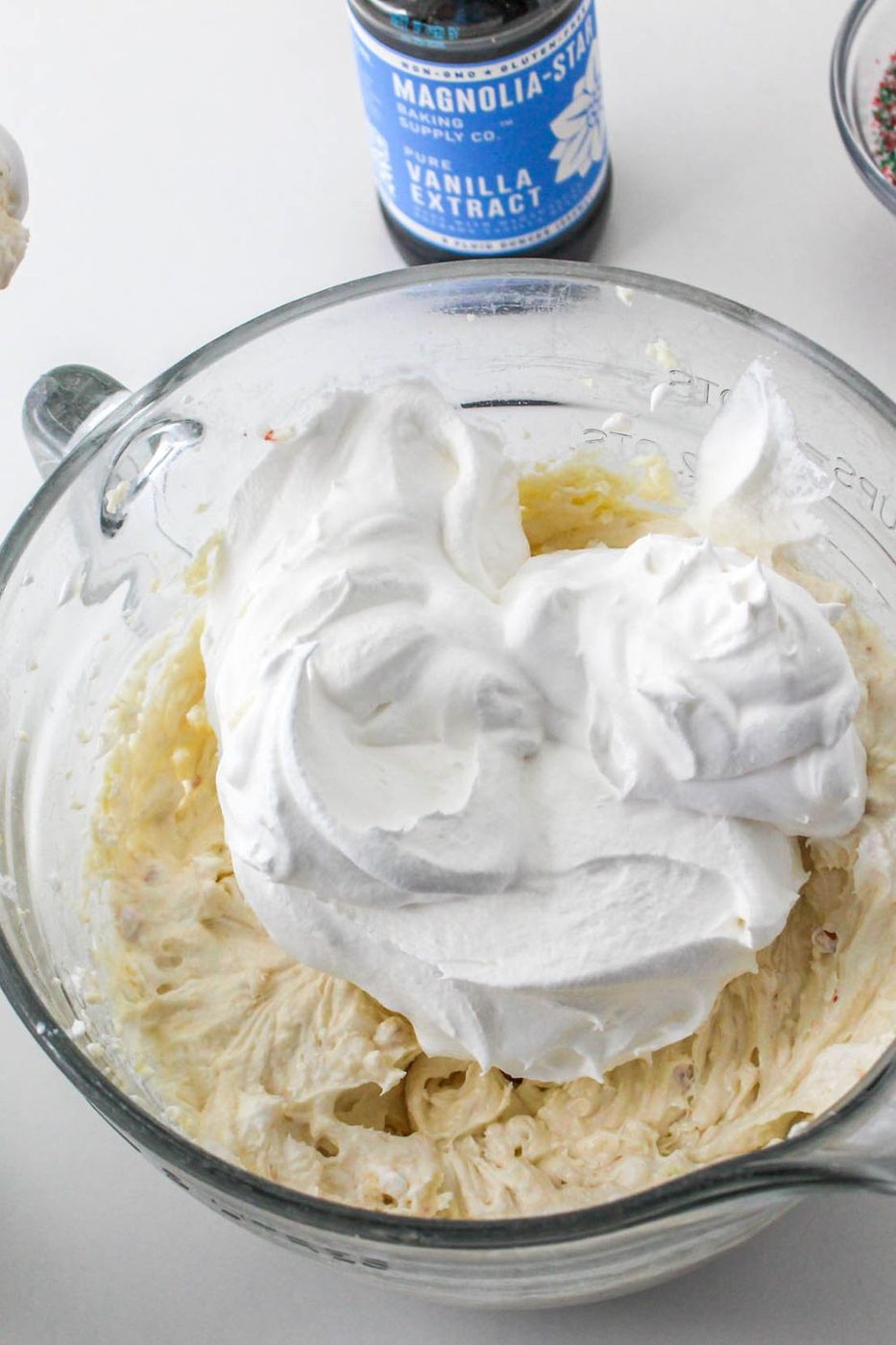 cool whip in a bowl with christmas dip