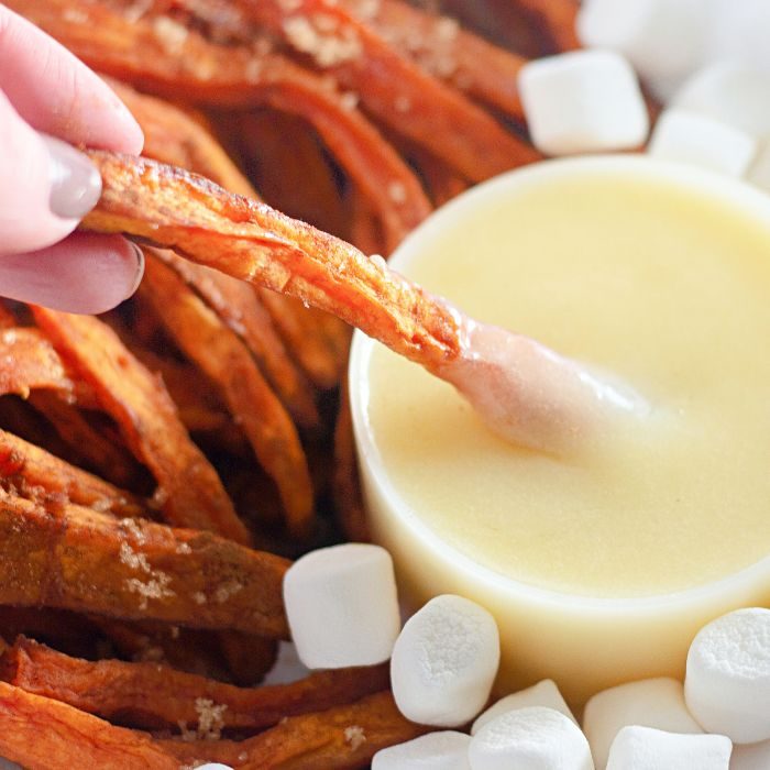 Cinnamon Air Fryer Sweet Potato Fries and Marshmallow Dip