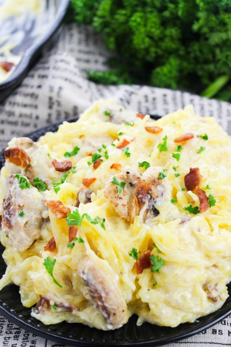 chicken spaghetti squash on plate 