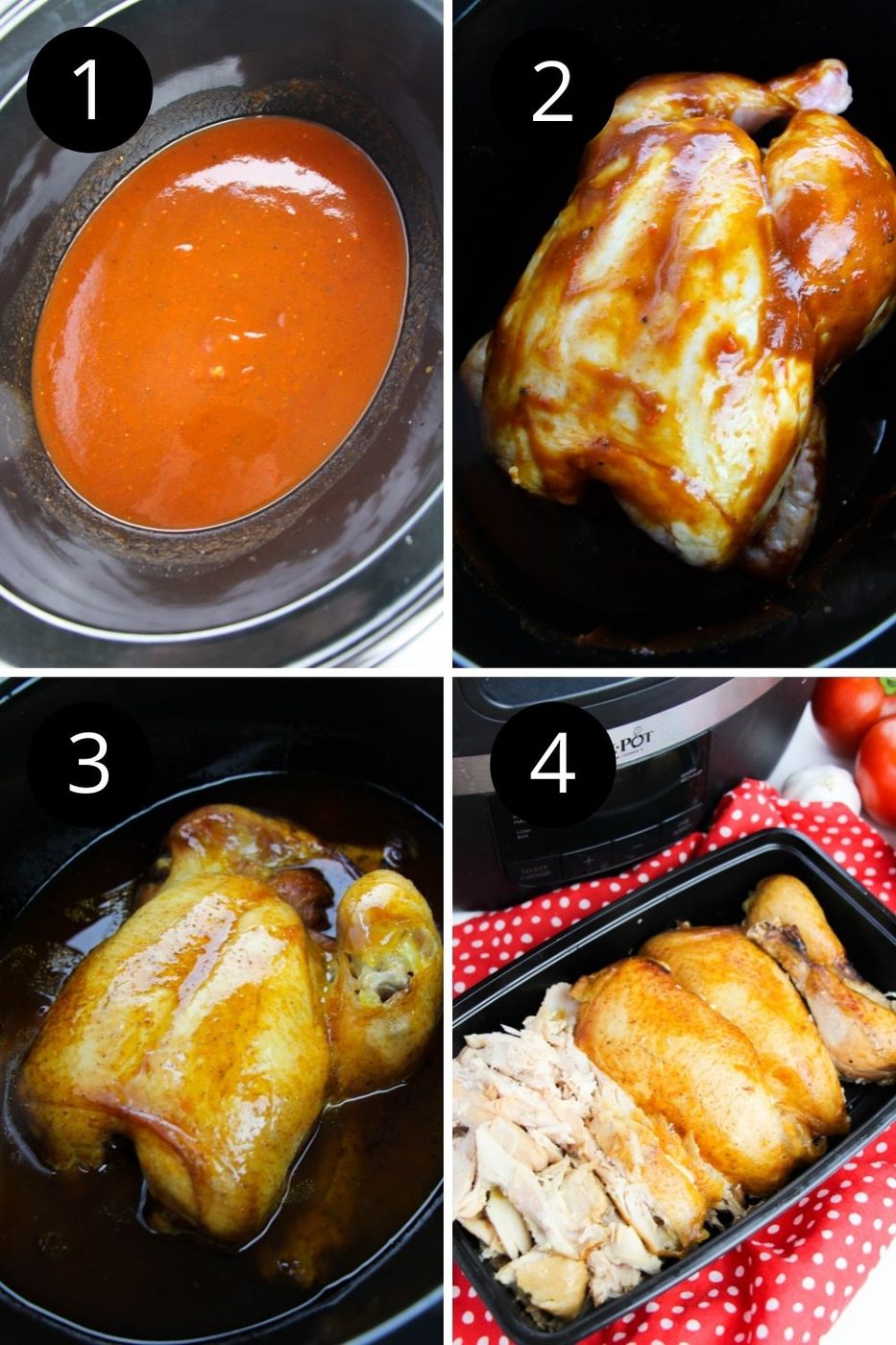 collage on how to cook a whole chicken in slow cooker