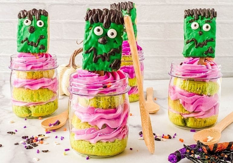 Spooky Frankenstein Cupcakes in a Jar Halloween Treat