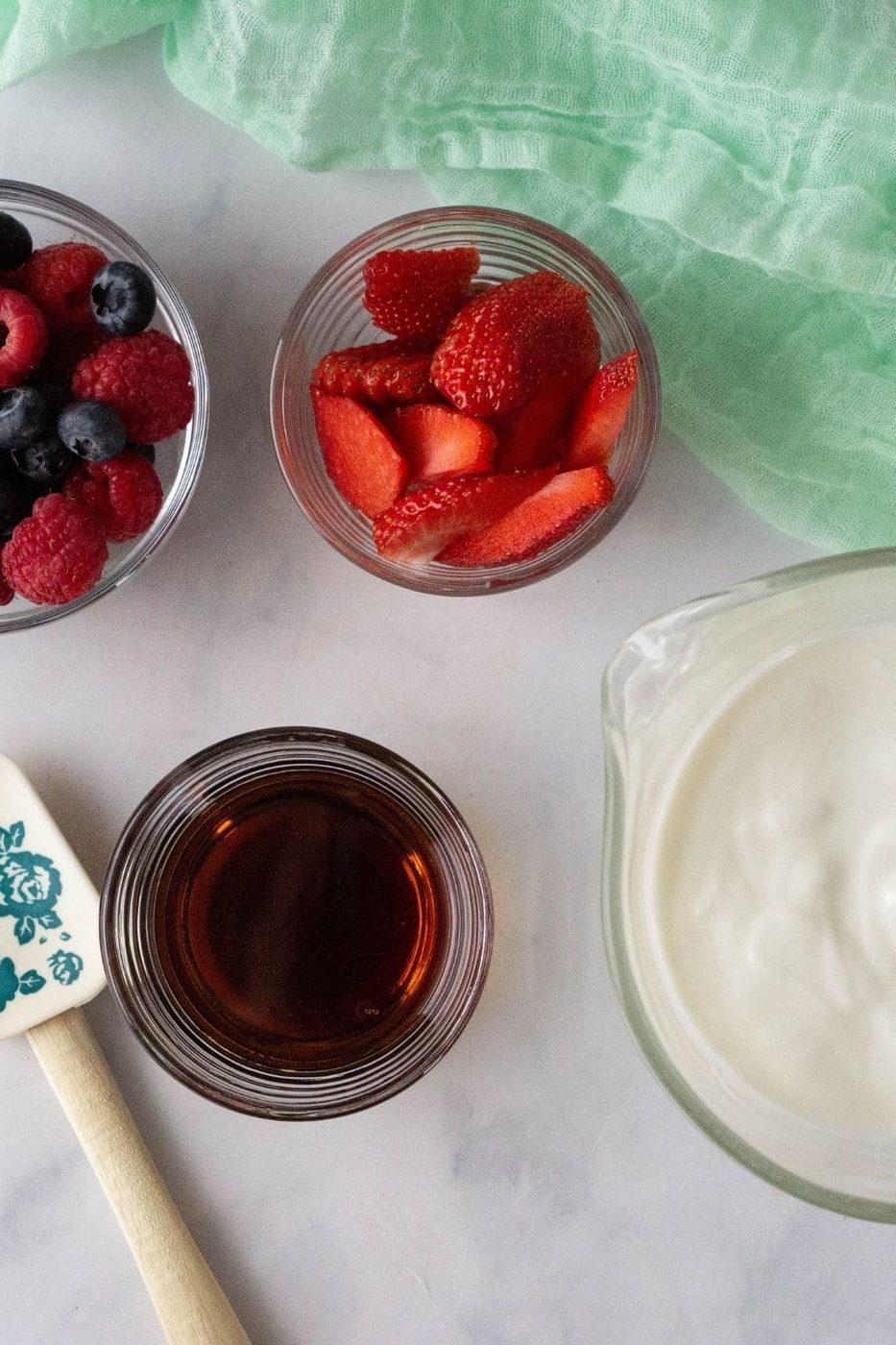 ingredients for yogurt bark on marble counter