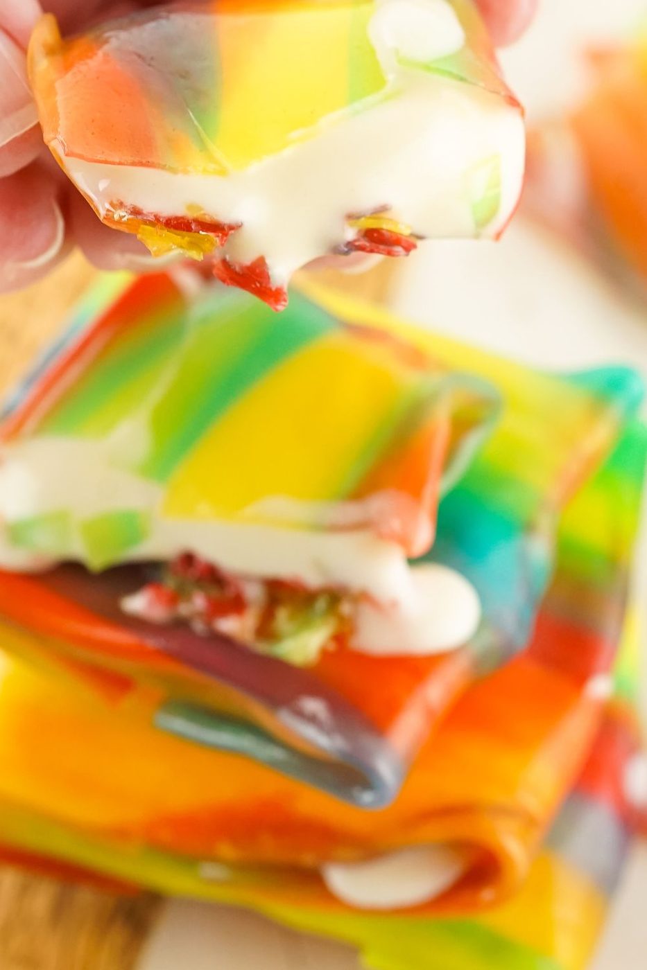 Fruit Roll Up Ice Cream treat with bites taken out of it 