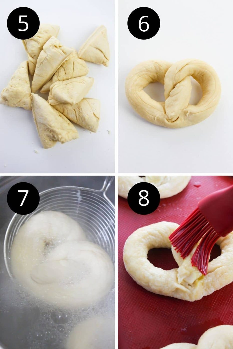 collage of images on how to make twisted hard pretzels 