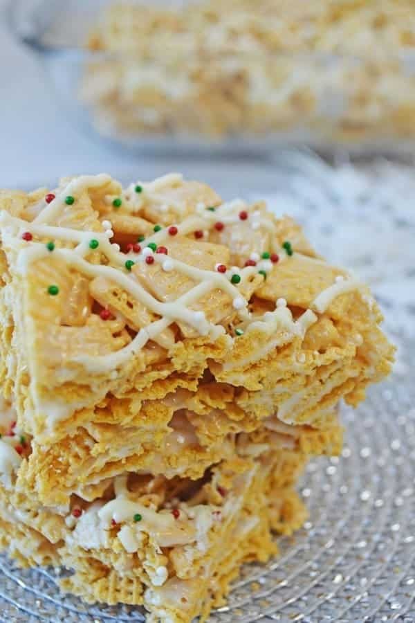 Festive White Chocolate Holiday Chex Bars
