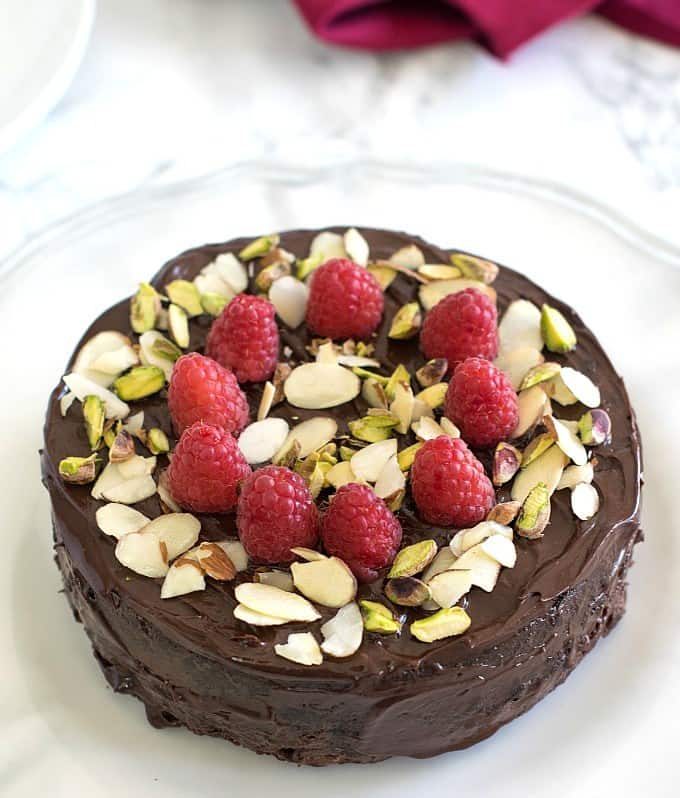 vegan instant pot chocolate cake on table