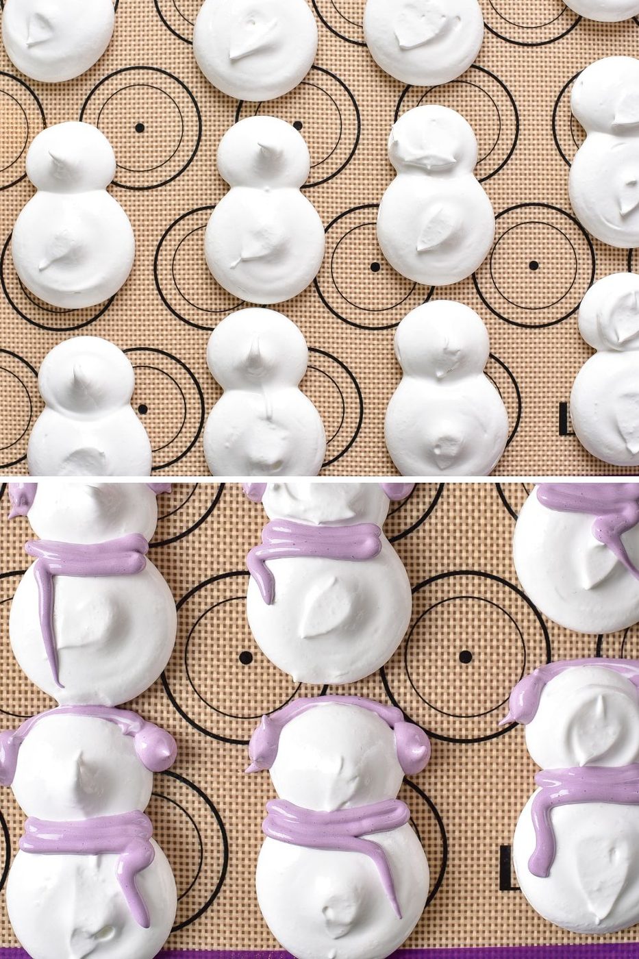 collage of raw meringue on baking sheet 