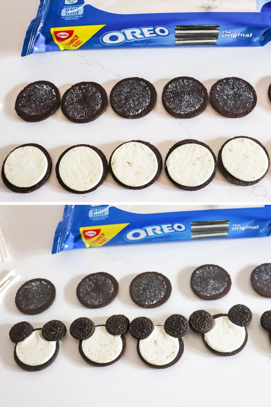showing how to make Oreos look like Mickey Mouse head in collage 