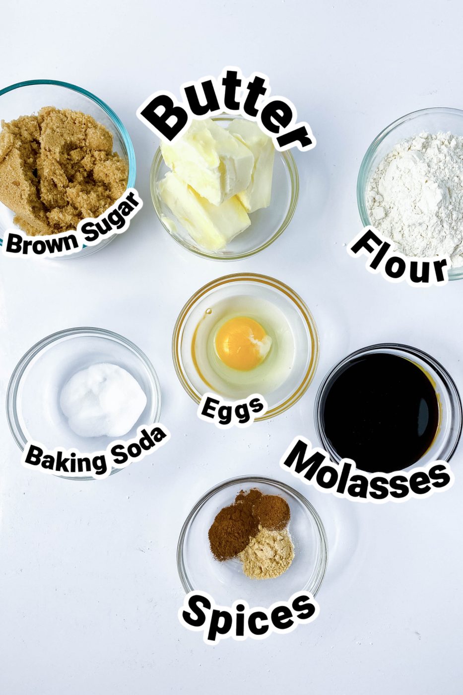 ingredients for molasses cookies on counter 