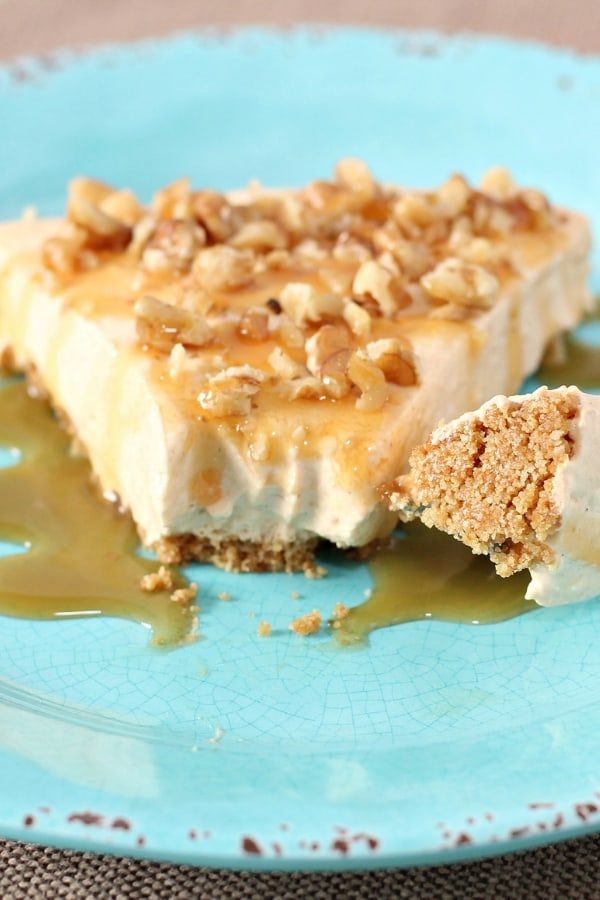 No Bake Pumpkin Cheesecake, plus caramel drizzle