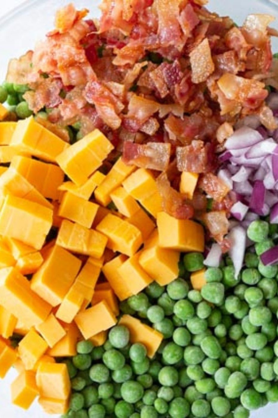 ingredients for pea salad in a bowl