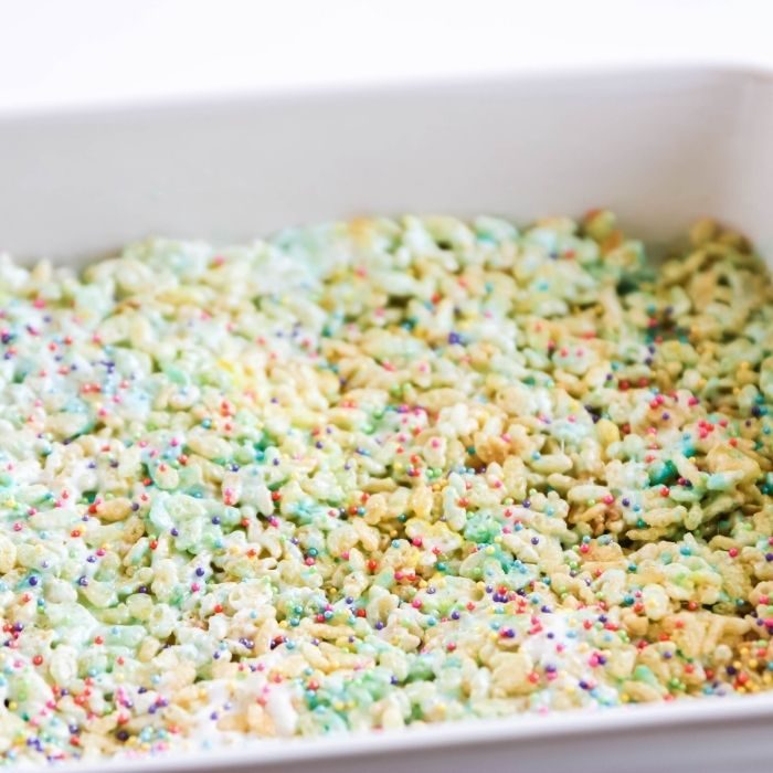 Peeps Rice Krispies Treats, easter dessert in oven