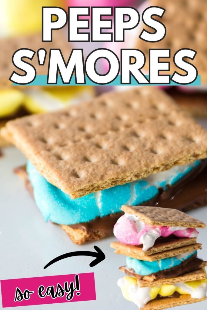 peeps smores on marble counter with words written on top to say peeps smores 