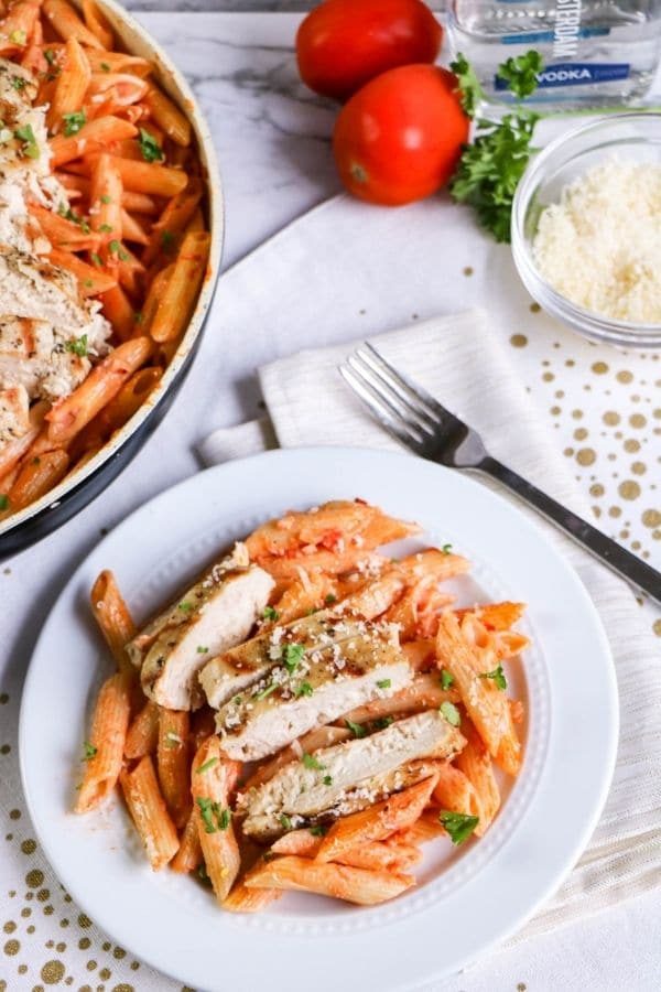 Penne Alla Vodka, plus chicken