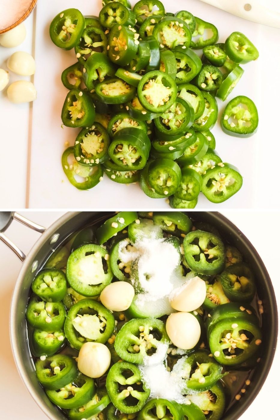 showing how to make pickled jalapenos in pan 