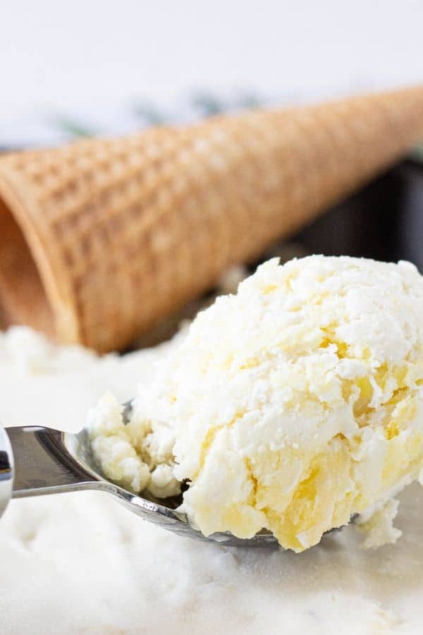 pineapple frozen ice cream in an ice cream scoop 