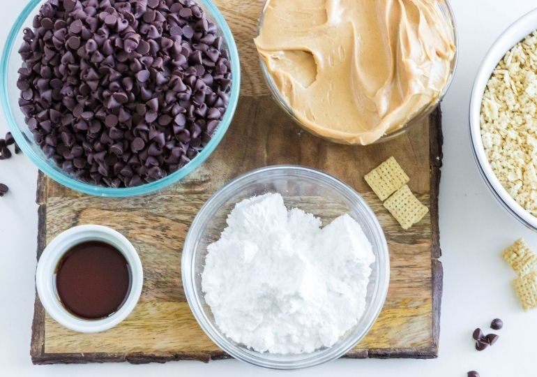 ingredients for puppy chow on counter