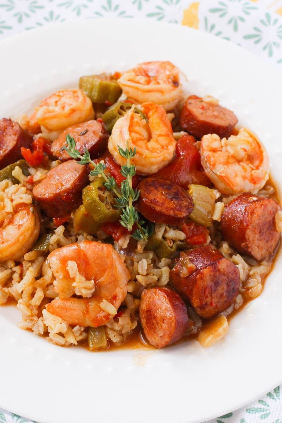 gumbo with rice on a plate 