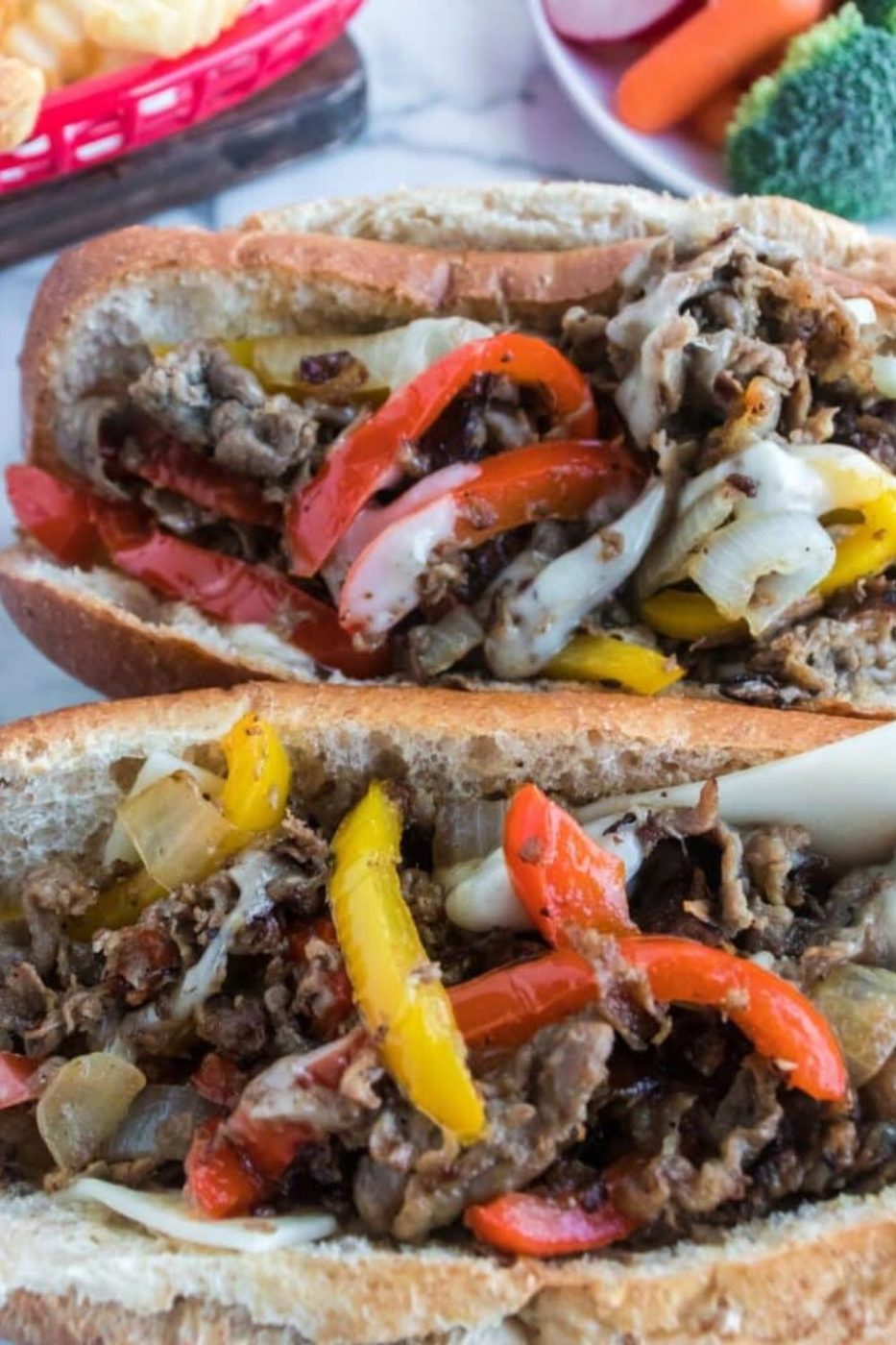 Skillet Shaved Steak Sandwiches on a table 