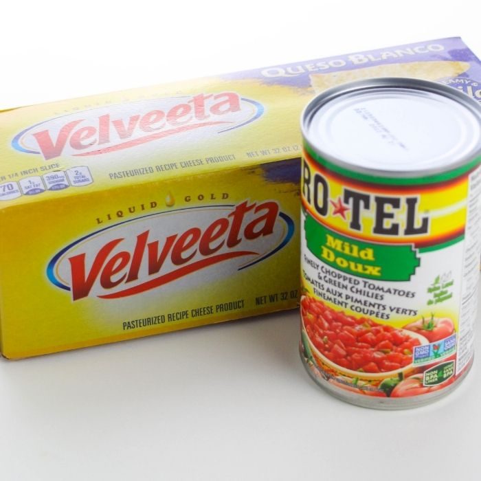 velveeta and rotel on counter 