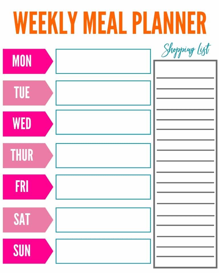 free printable weekly meal planner 