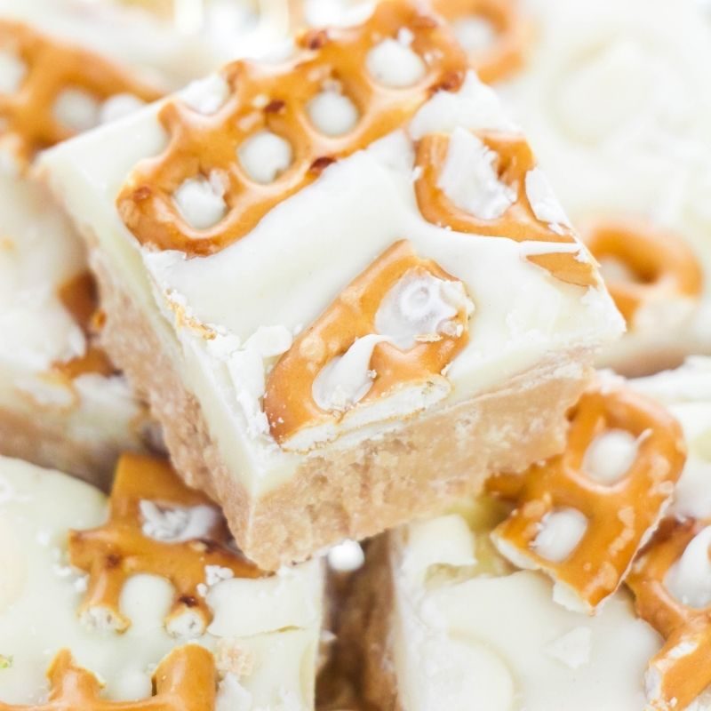 White Chocolate Caramel Fudge, plus pretzels