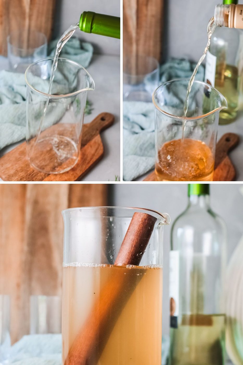 collage of winter sangria in a glass pitcher