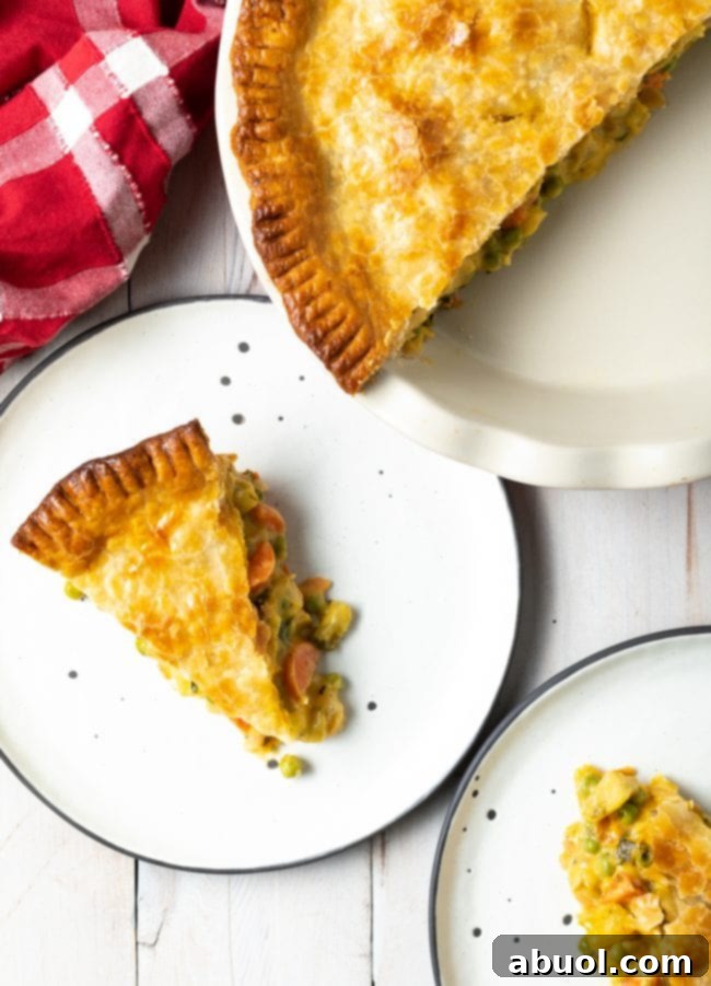 Delicious Vegetarian Pot Pie, perfectly golden-brown crust, ready to be served.