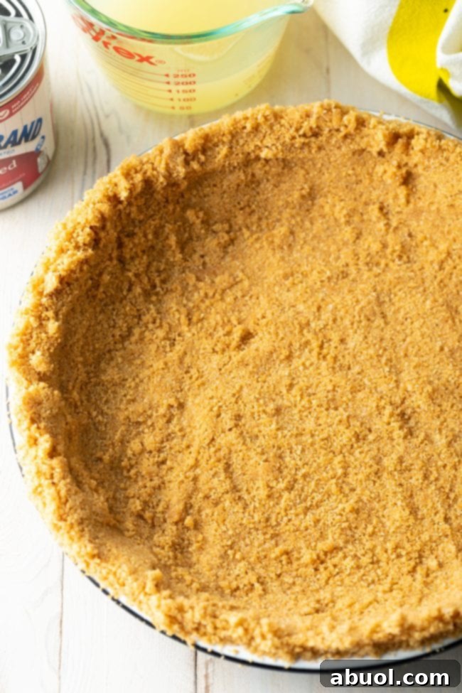 no bake graham cracker crust pressed into a pie plate