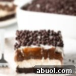 A delicious slice of No-Bake Chocolate Lasagna on a plate.