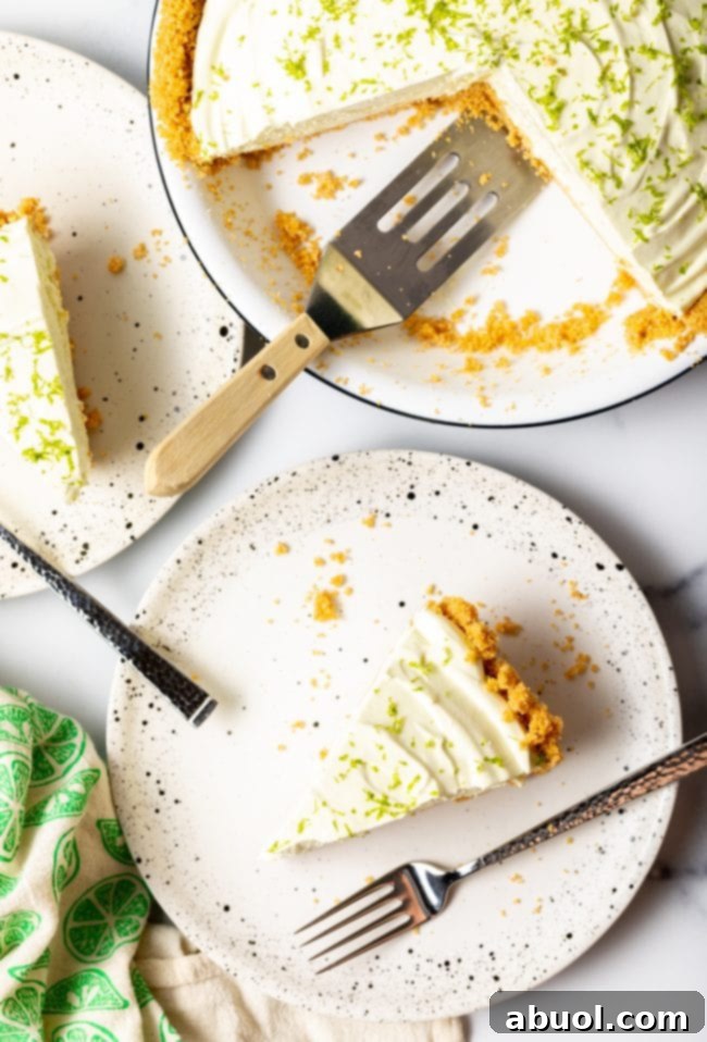 Overhead view slices of ice box lime pie. 