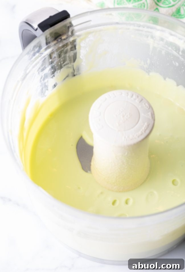 Key lime pie filling in a food processor. 