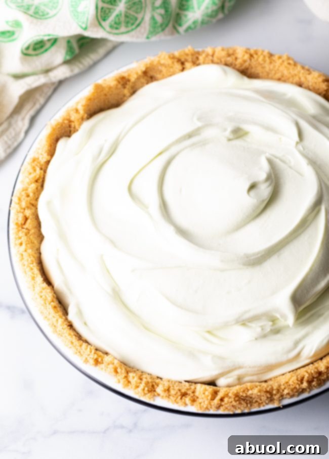 Fluffy key lime pie filling in the graham cracker crust. 