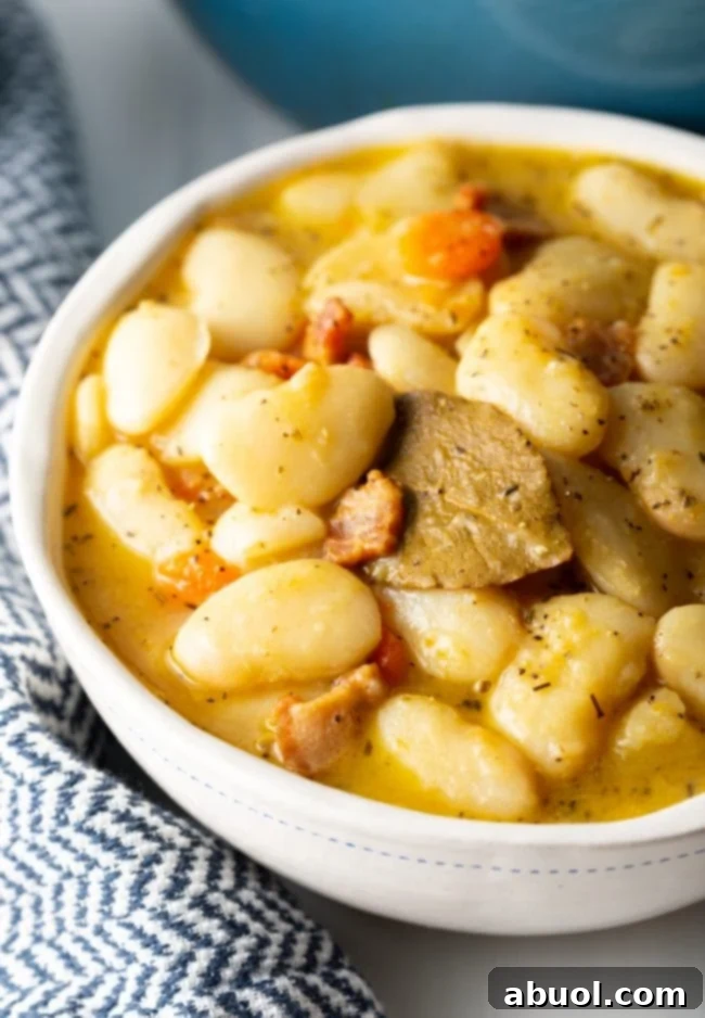 Classic Southern Butter Beans served in a bowl, close up view