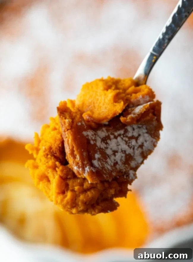 close view of spoon with mashed carrot casserole recipe