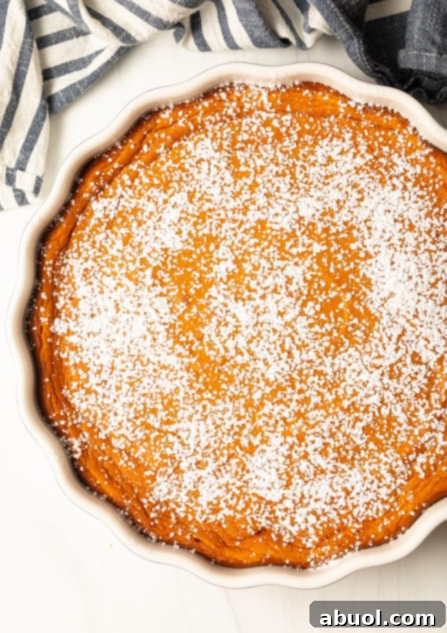 carrot casserole dusted with powdered sugar