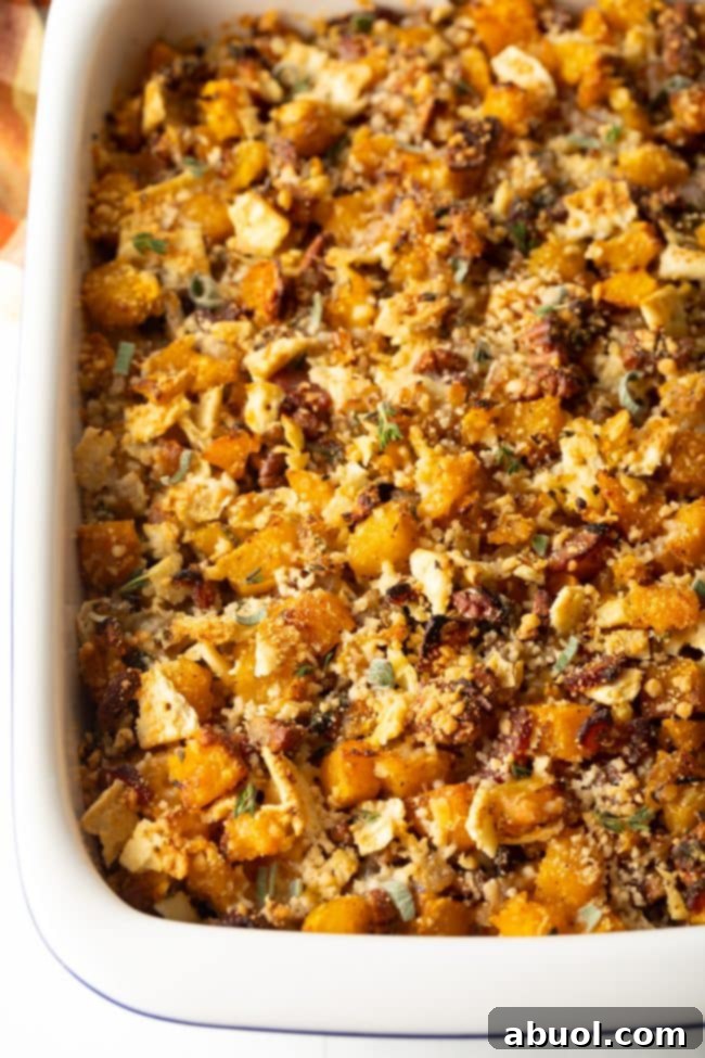 top view baked savory butternut squash casserole savory