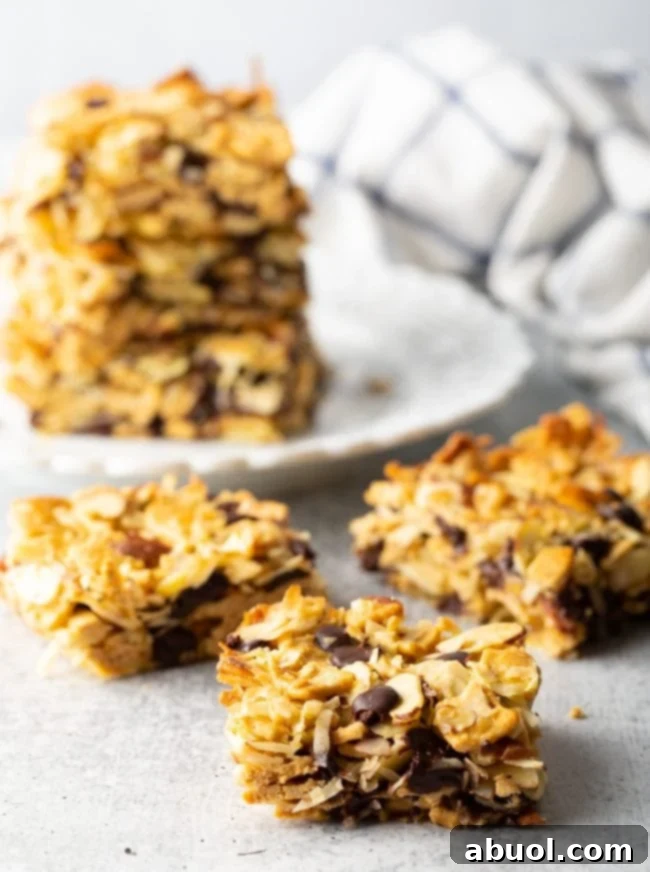 Low Carb Keto Cereal Snack Bars 3 Stacks of perfectly baked keto cereal snack bars, ready to enjoy.