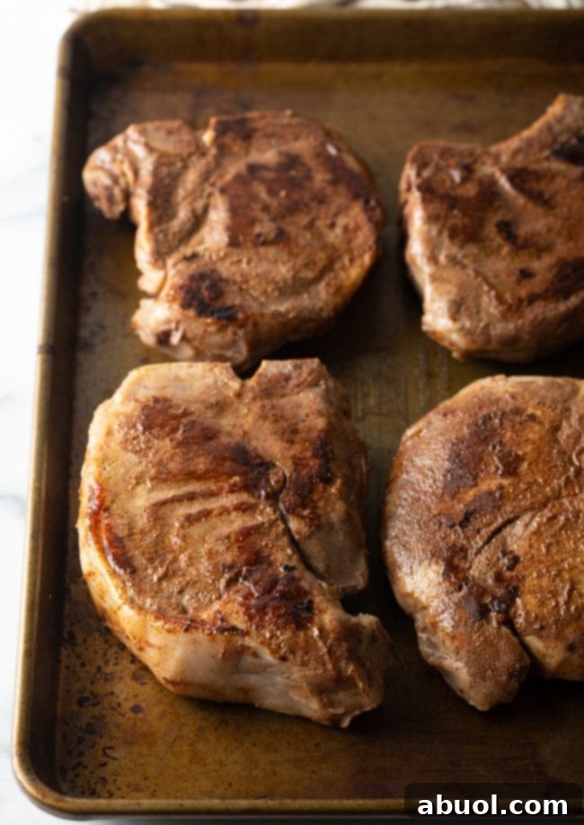 fully cooked pork chops - after sous ivde - ready to caramelize for color