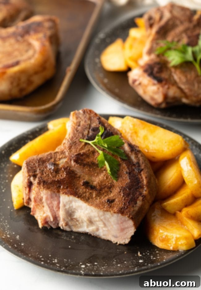 Bone-In Pork Chop cut open on plate