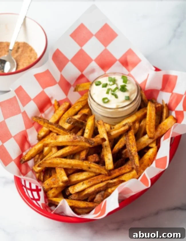 Final shot of fries made with the best Cajun fry seasoning recipe.